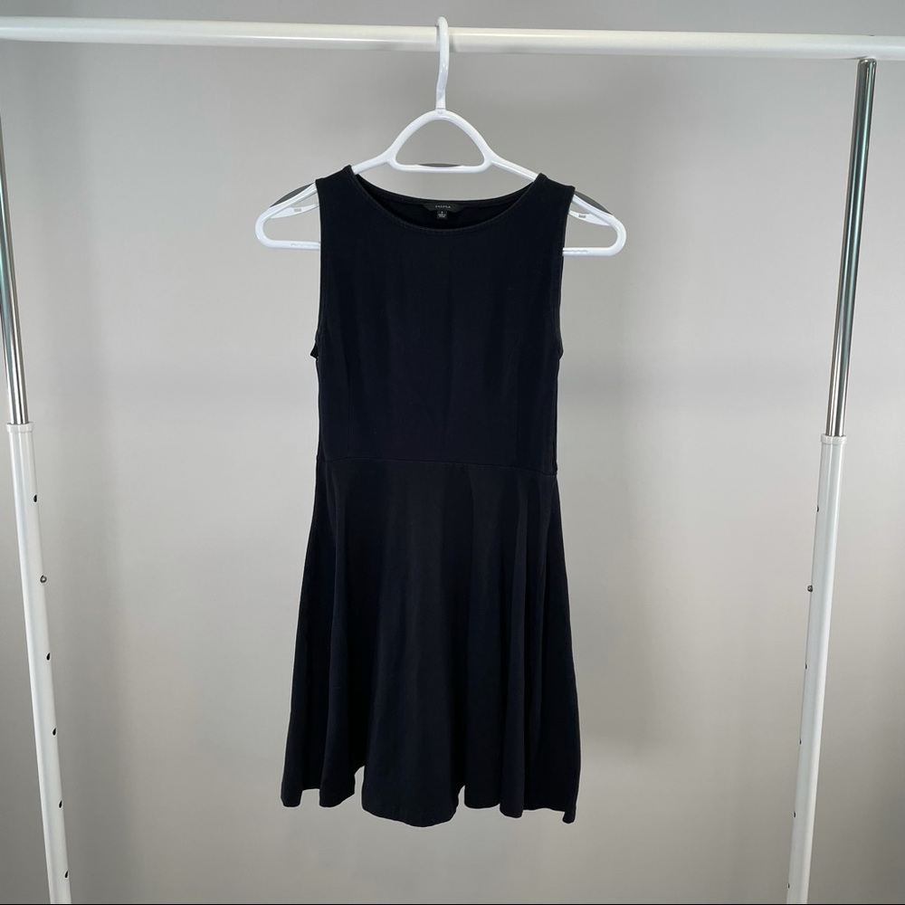 Aritzia Black High Neck Flare Dress with Mesh Detail